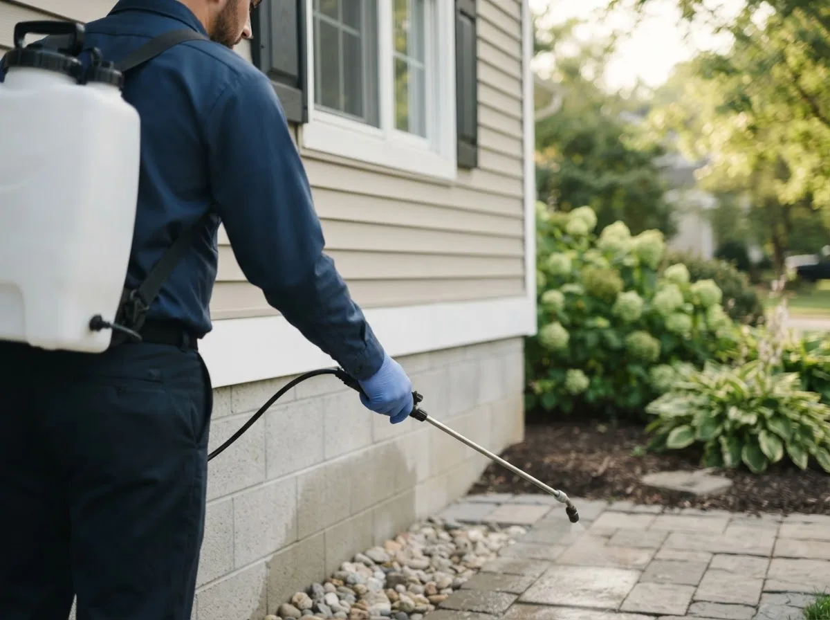 Pest control technician inspecting a home in East Dublin, GA